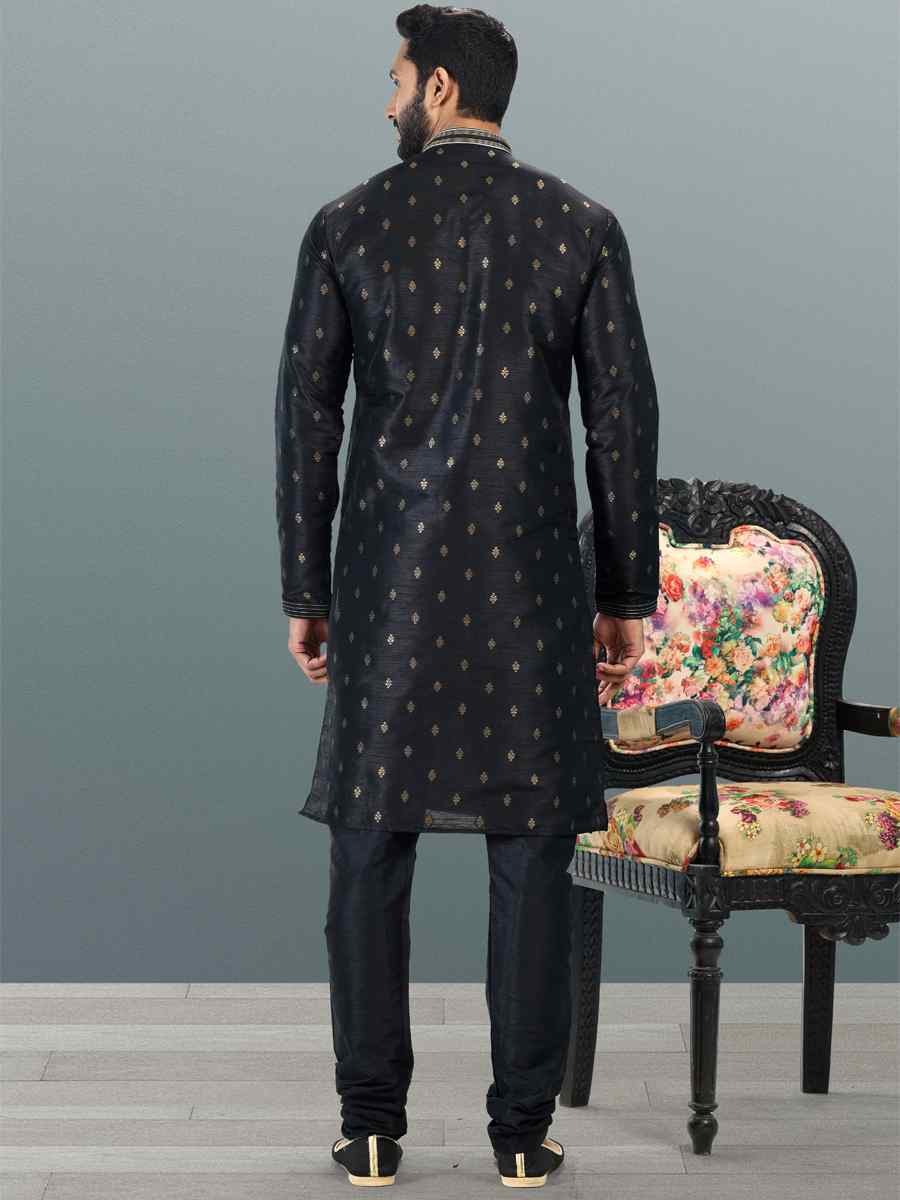 Black Jacquard Banarasi Silk Woven Festival Wedding Kurta