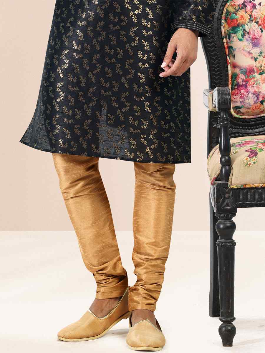 Black Jacquard Banarasi Silk Woven Festival Wedding Kurta