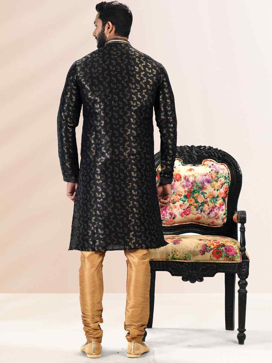 Black Jacquard Banarasi Silk Woven Festival Wedding Kurta