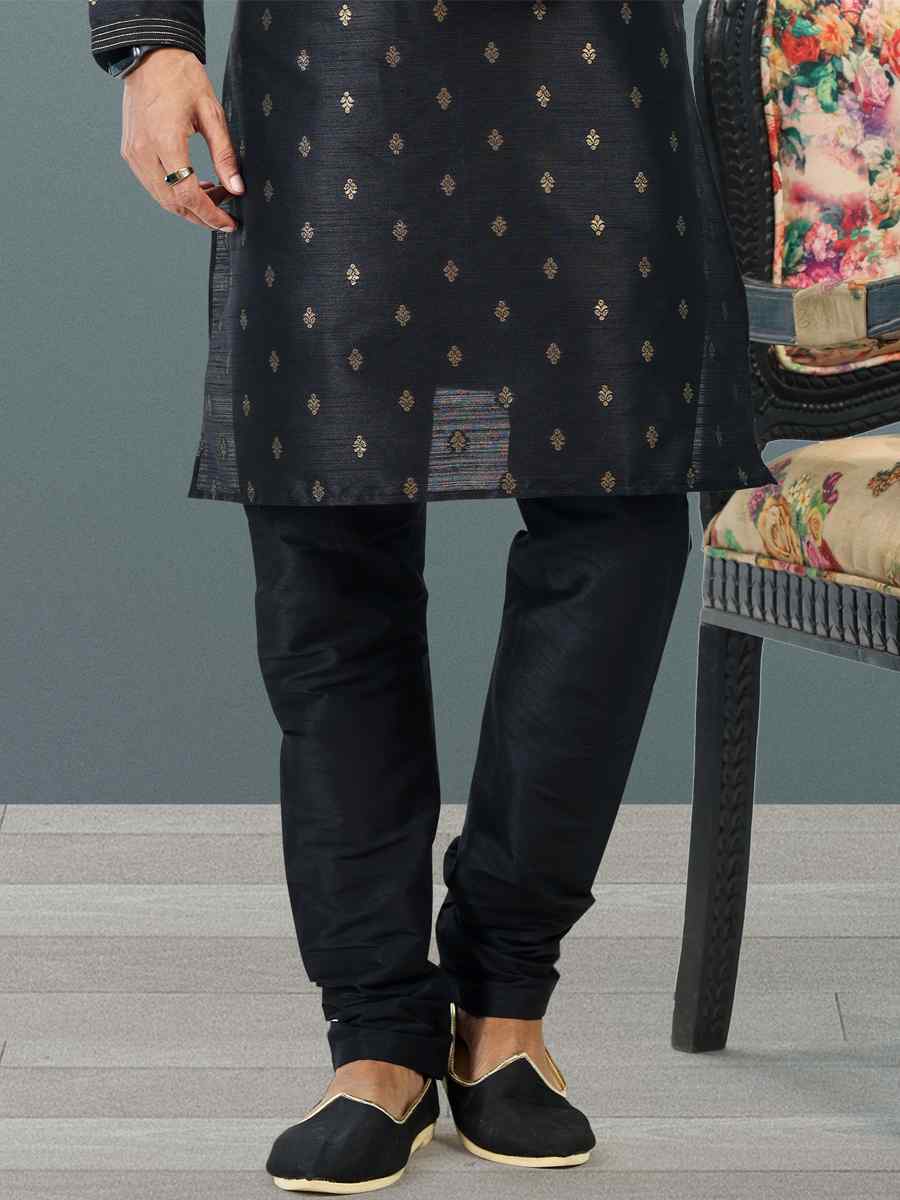 Black Jacquard Banarasi Silk Woven Festival Wedding Kurta