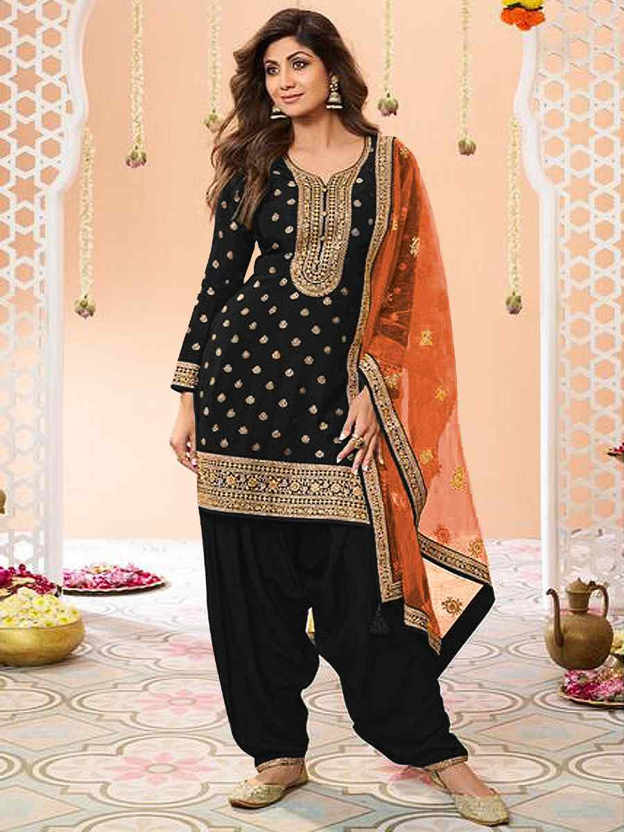 Black Jacquard Embroidered Festival Casual Weeding Patiala Salwar Kameez