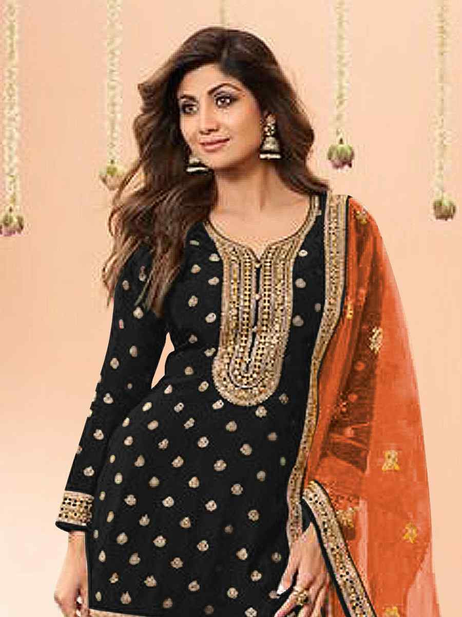 Black Jacquard Embroidered Festival Casual Weeding Patiala Salwar Kameez