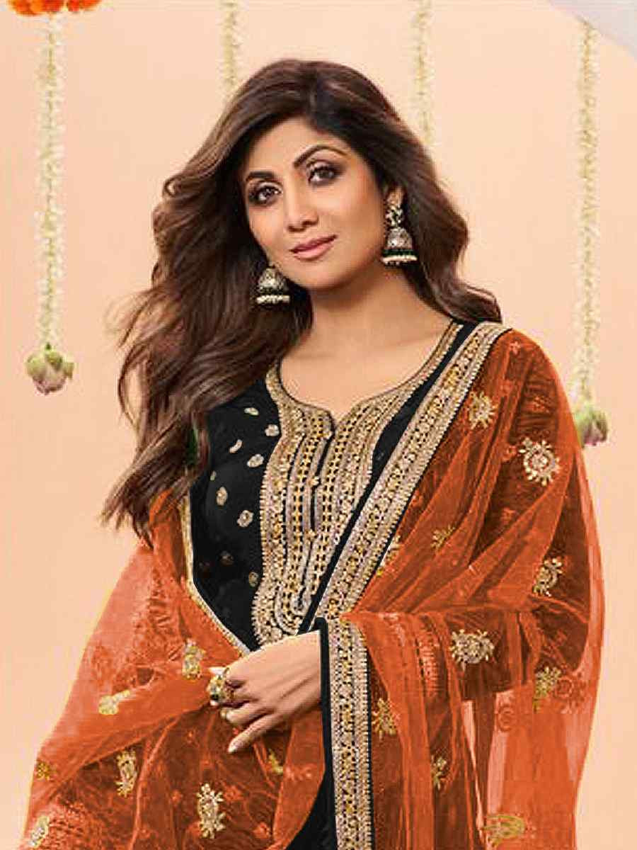 Black Jacquard Embroidered Festival Casual Weeding Patiala Salwar Kameez