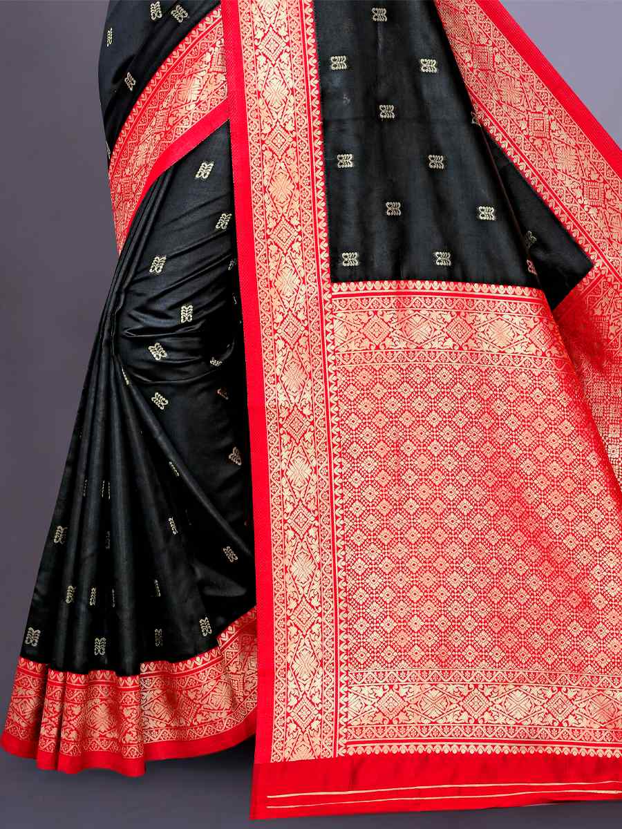 Black Jacquard Handwoven Wedding Festival Heavy Border Saree