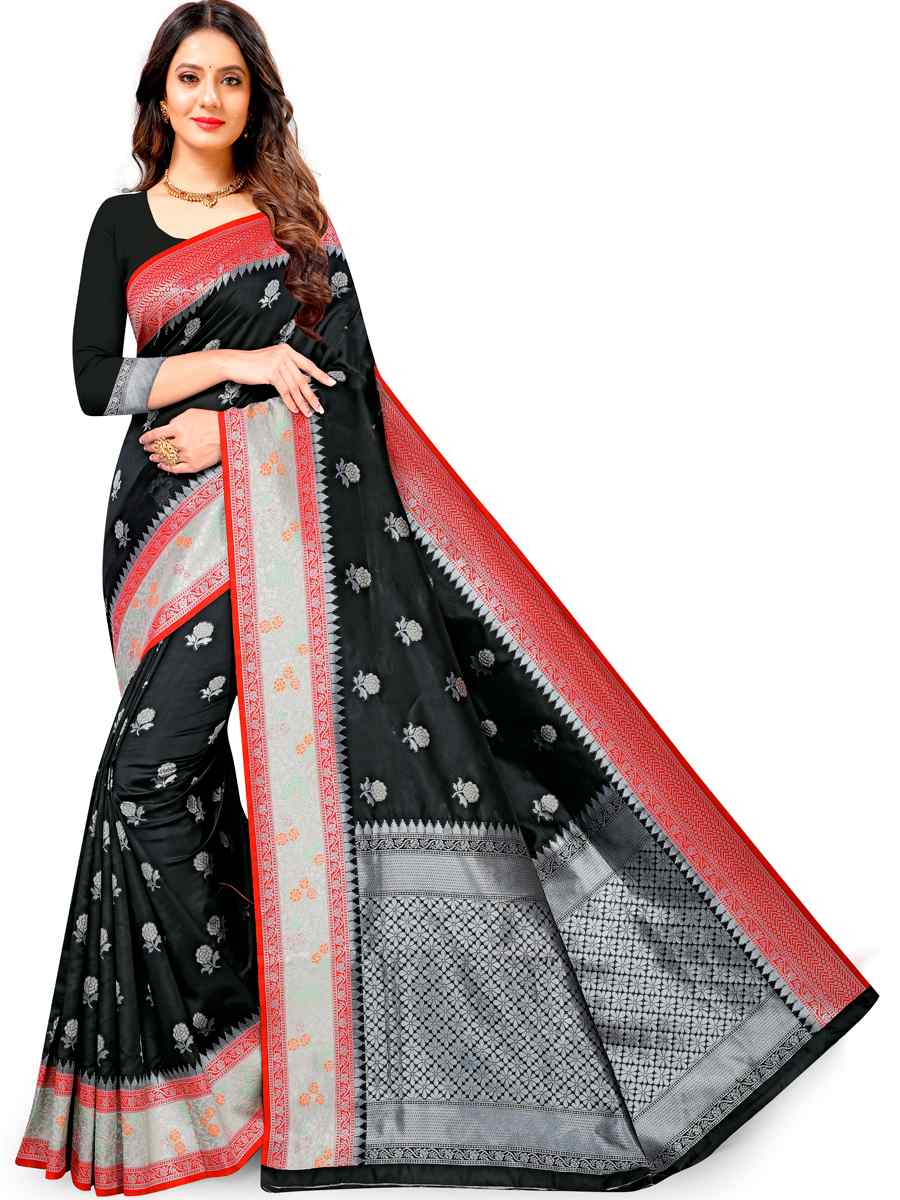 Black Jacquard Handwoven Wedding Festival Heavy Border Saree