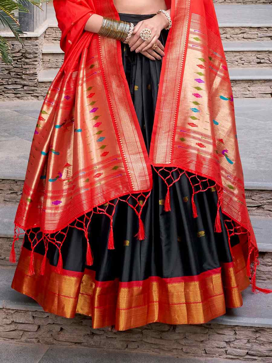 Black Jacquard Silk Printed And Handwoven Party Reception Wedding Lehenga Choli