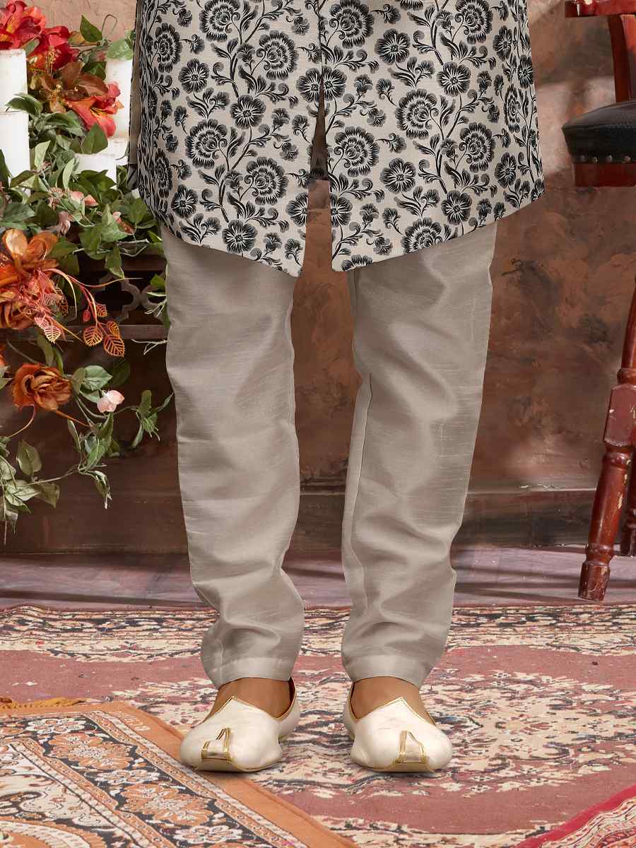 Black Jacquard Woven Festival Wedding Sherwani