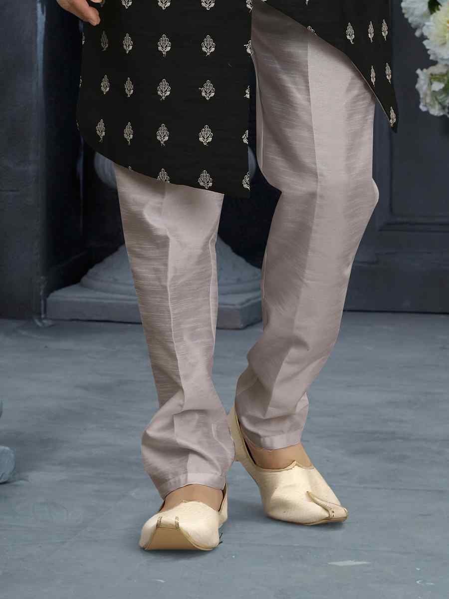 Black Jacquard Woven Festival Wedding Sherwani