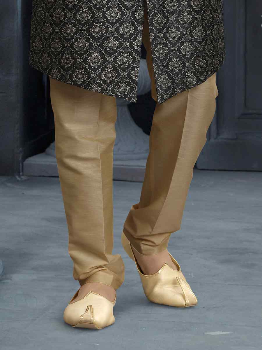 Black Jacquard Woven Festival Wedding Sherwani