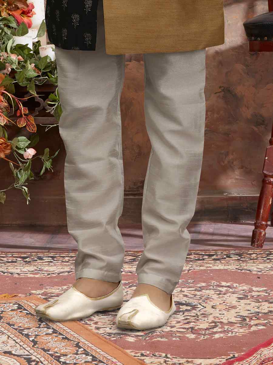 Black Jacquard Woven Festival Wedding Sherwani