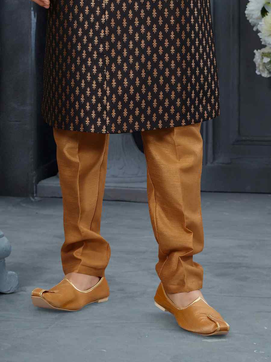 Black Jacquard Woven Festival Wedding Sherwani