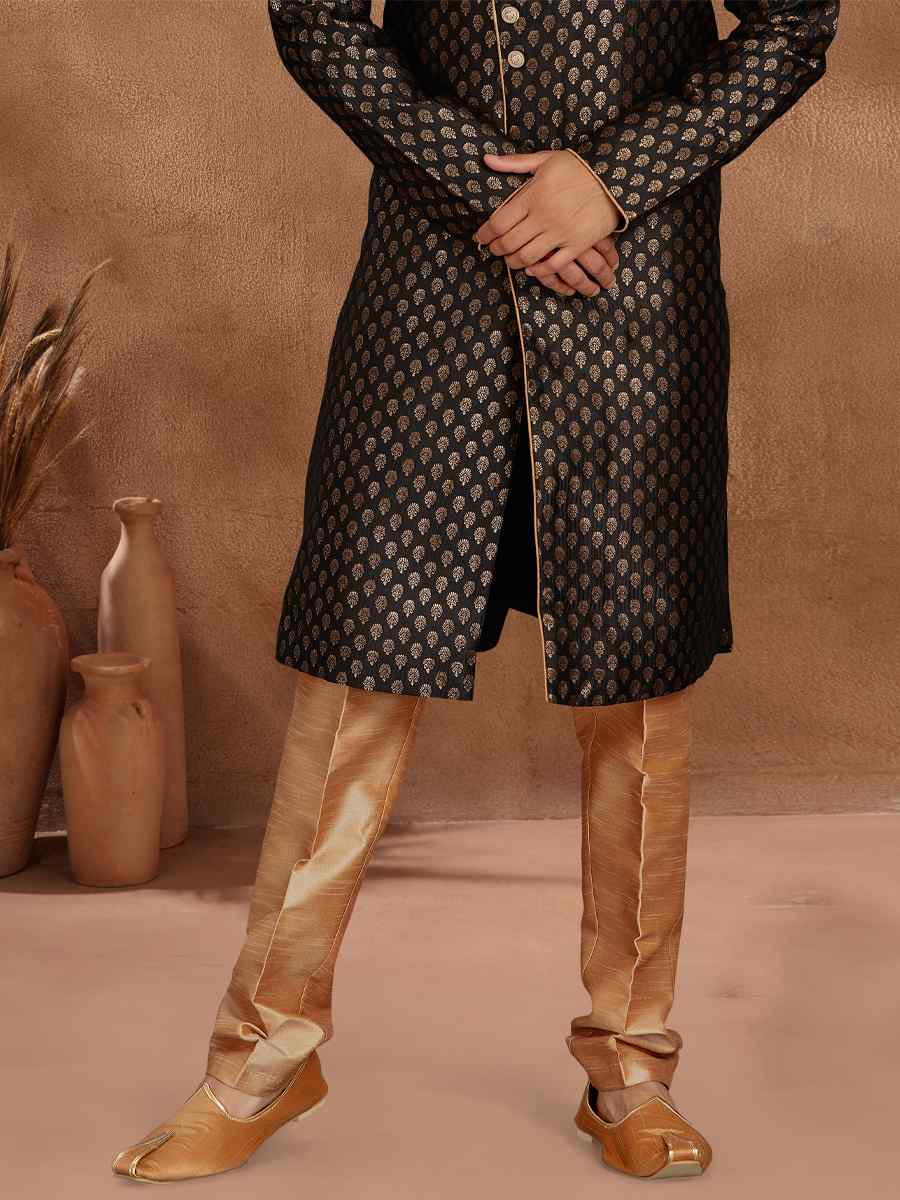 Black Jacquard Woven Party Wedding Kurta