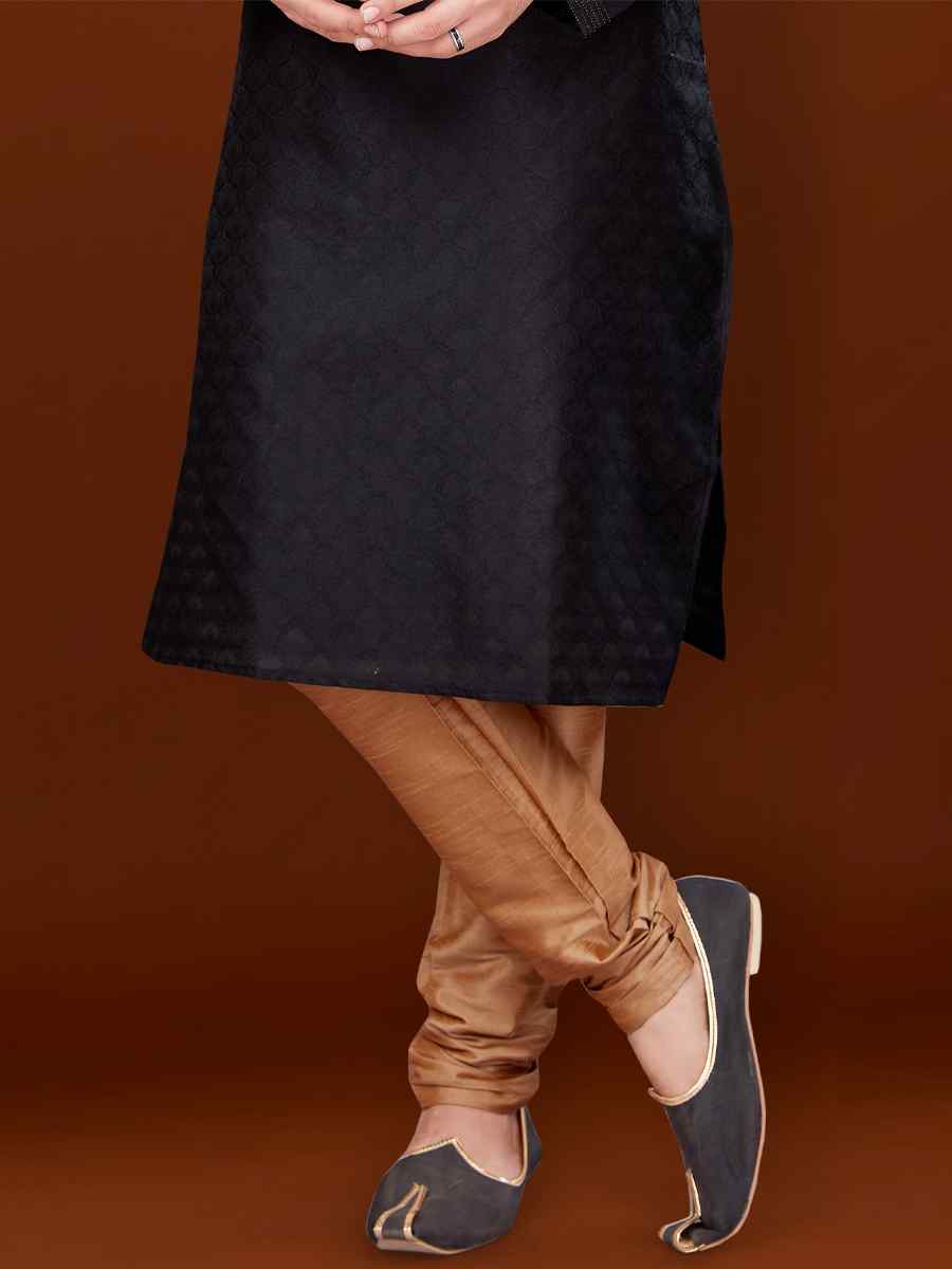 Black Jacquard Woven Wedding Festival Kurta