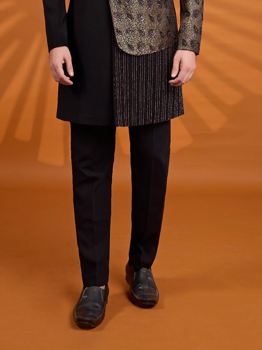 Black Jacqurd Embroidered Computer Thread work Wedding Party Festival Groom Sherwani