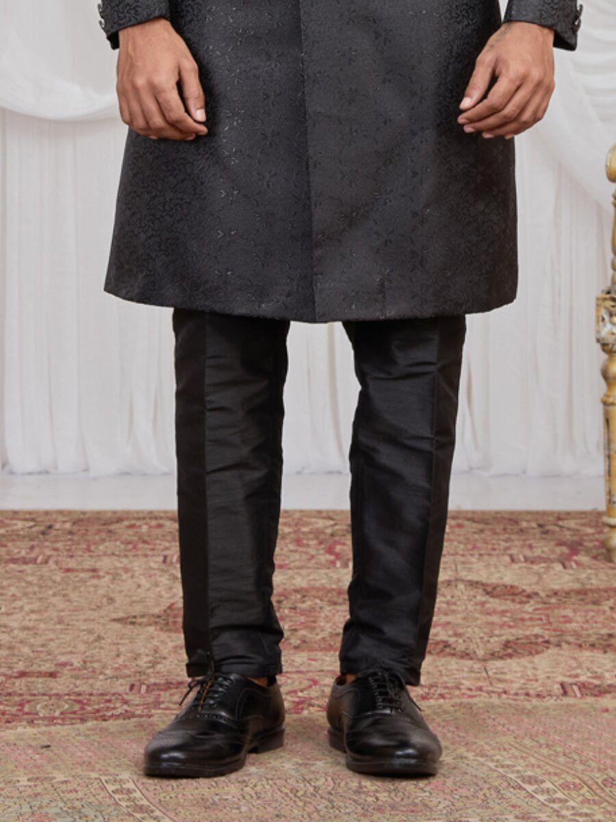 Black Jaquard fabric Embroidery Wedding Party Festival Groom Sherwani