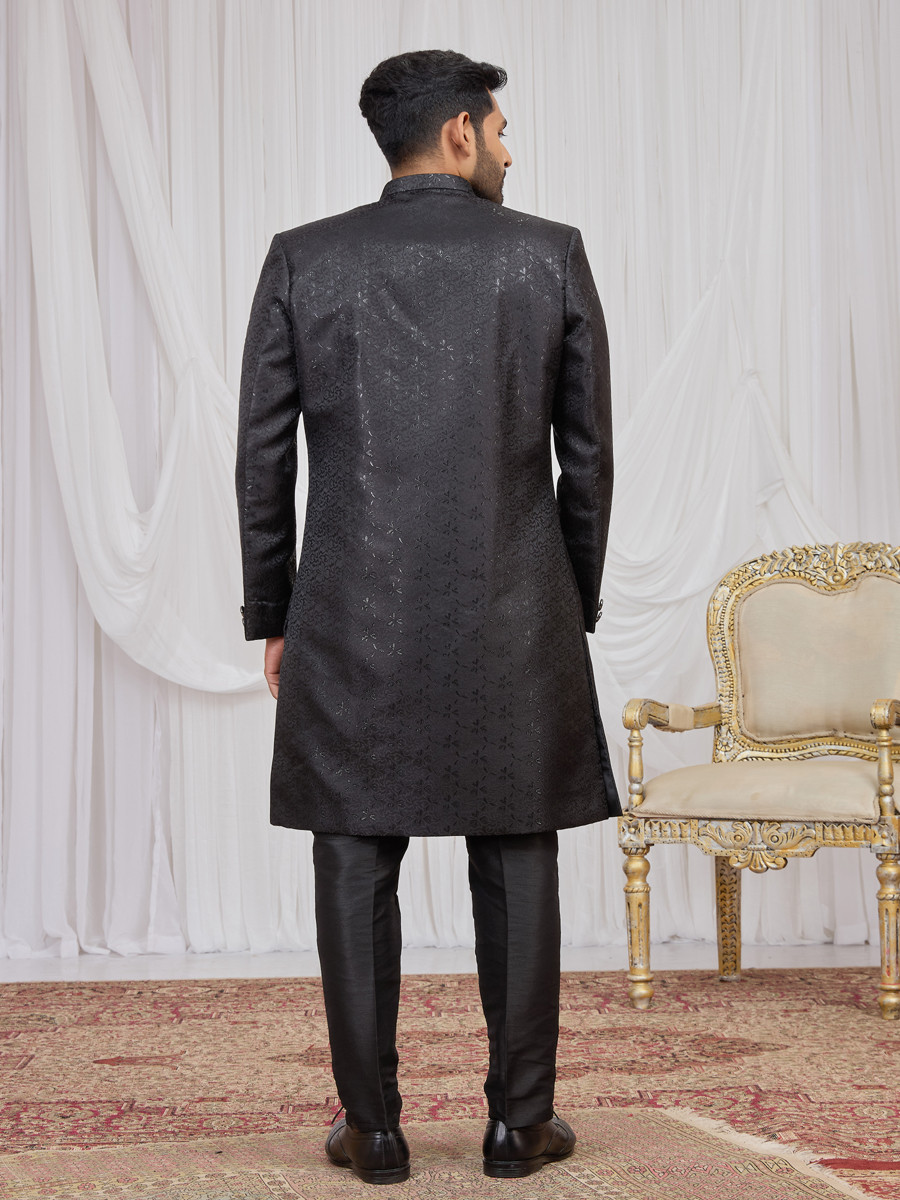 Black Jaquard fabric Embroidery Wedding Party Festival Groom Sherwani