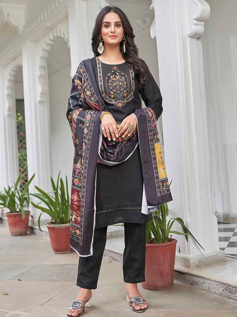 Black Magic Cotton Embroidered Festival Casual Pant Ready Salwar Kameez