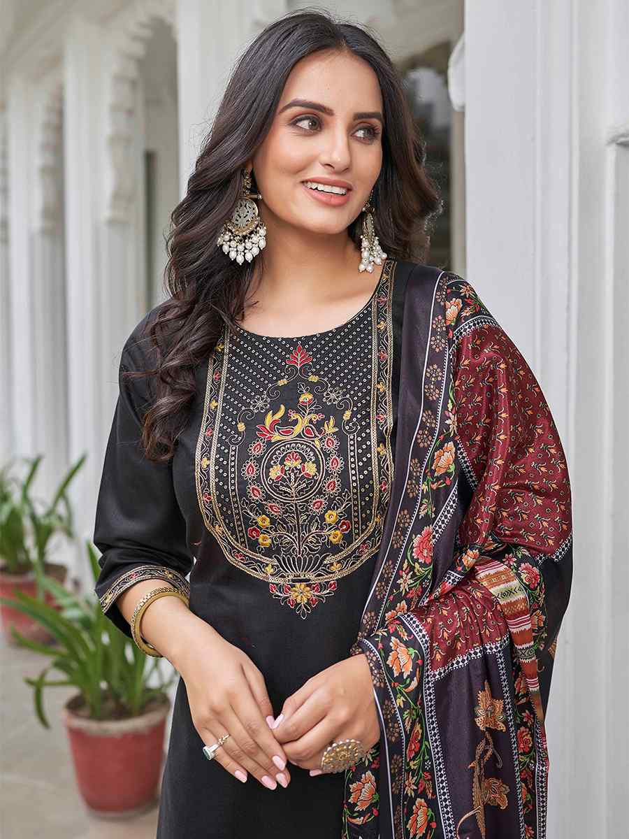 Black Magic Cotton Embroidered Festival Casual Pant Ready Salwar Kameez
