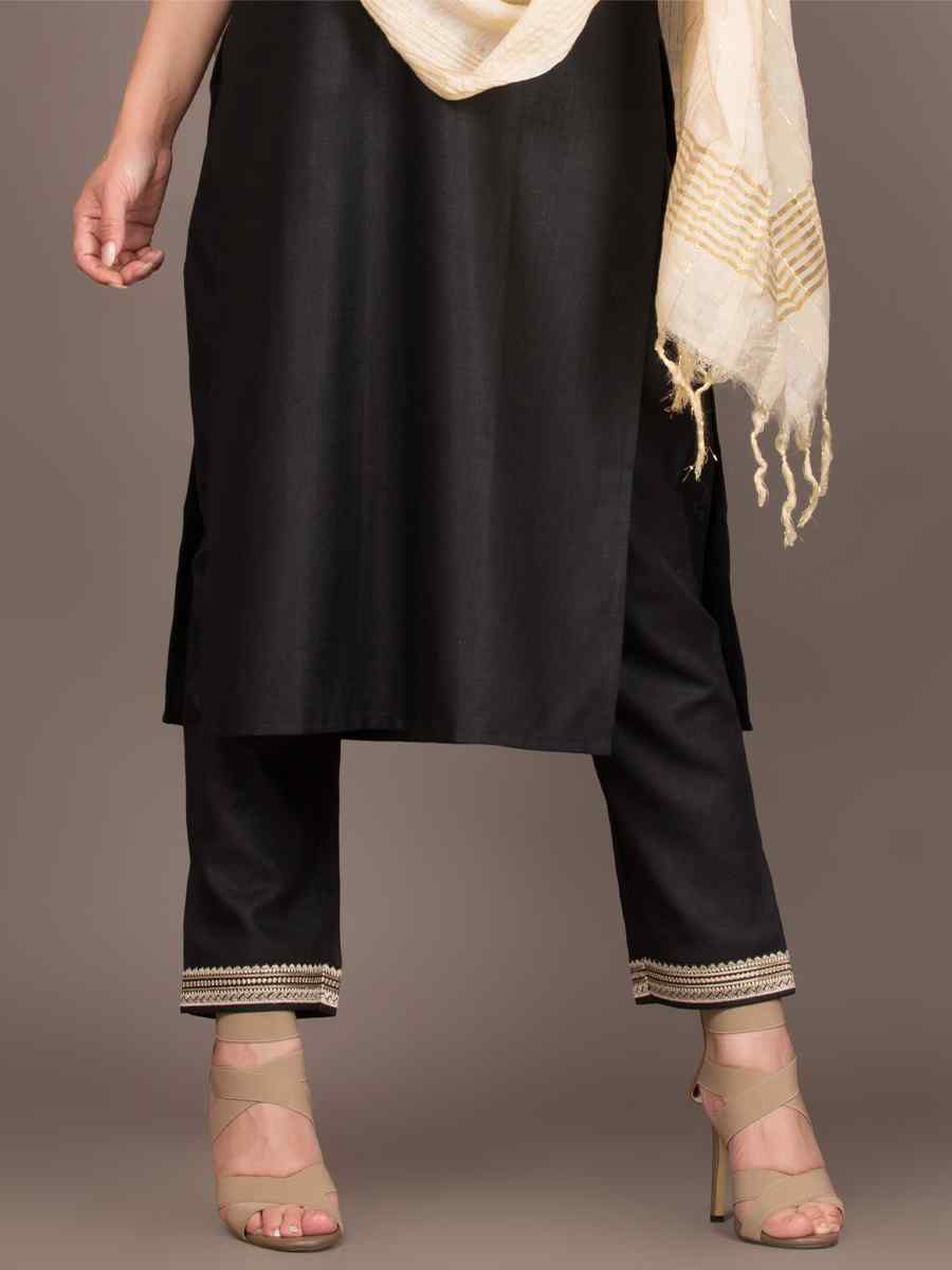 Black Magic Slub Embroidered Festival Casual Ready Pant Salwar Kameez