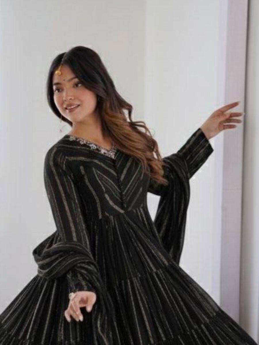 Black Mal Chanderi Silk Handwoven Wedding Party Festival Casual Ready Anarkali Pant Salwar Kameez