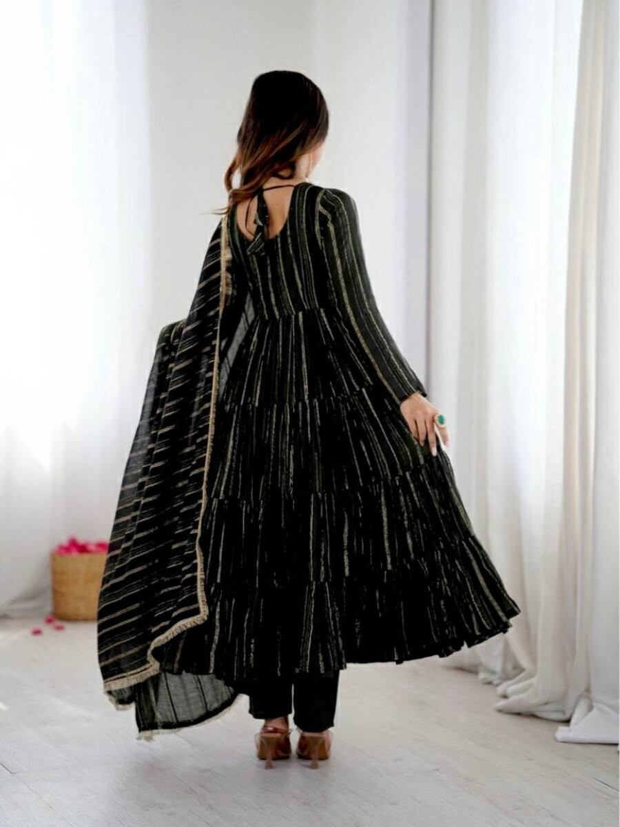 Black Mal Chanderi Silk Handwoven Wedding Party Festival Casual Ready Anarkali Pant Salwar Kameez