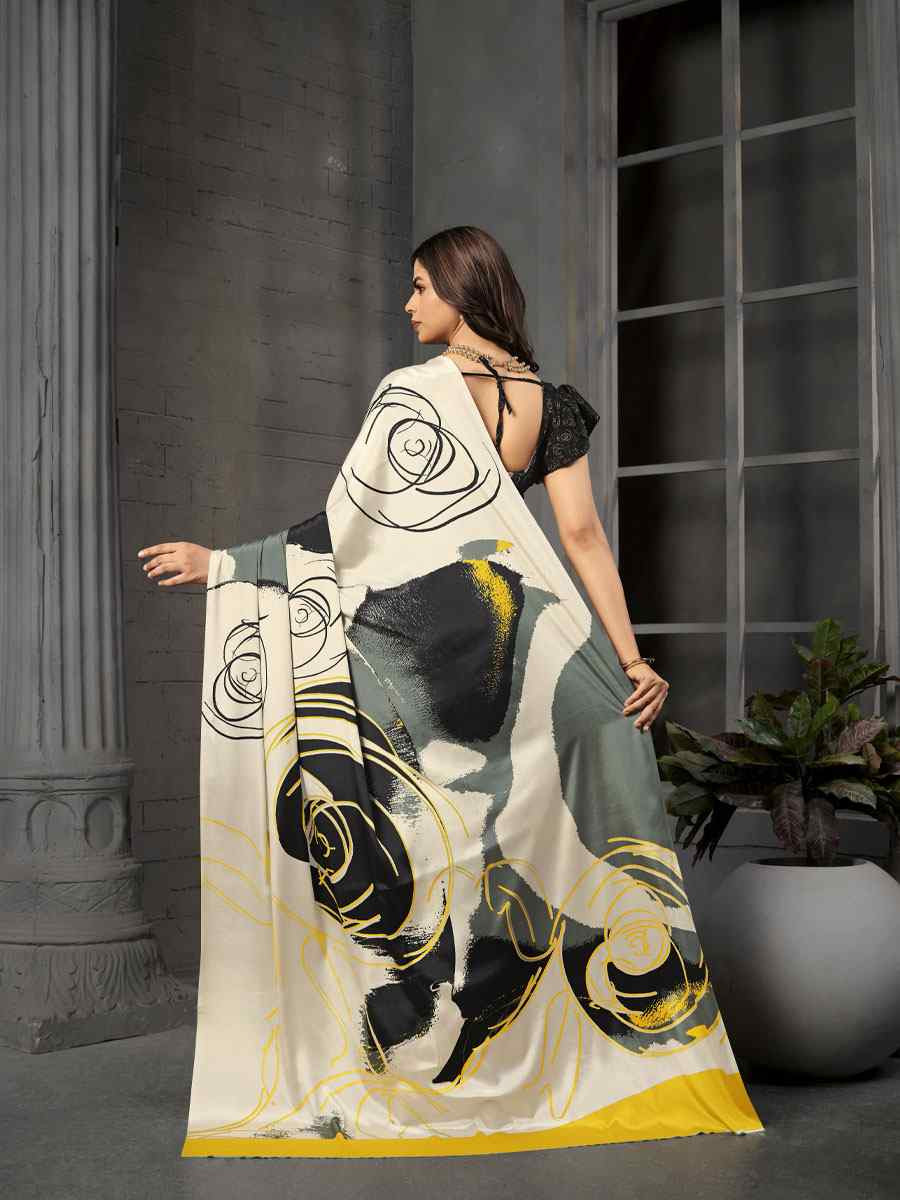 Black Malai Crepe Silk Printed Casual Reception Festival Wedding Fancy Classic Style Sarees