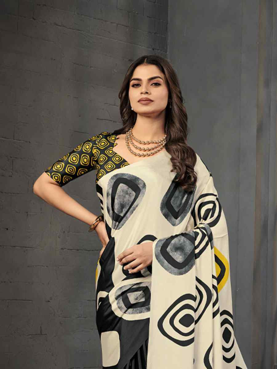 Black Malai Crepe Silk Printed Casual Reception Festival Wedding Fancy Classic Style Sarees