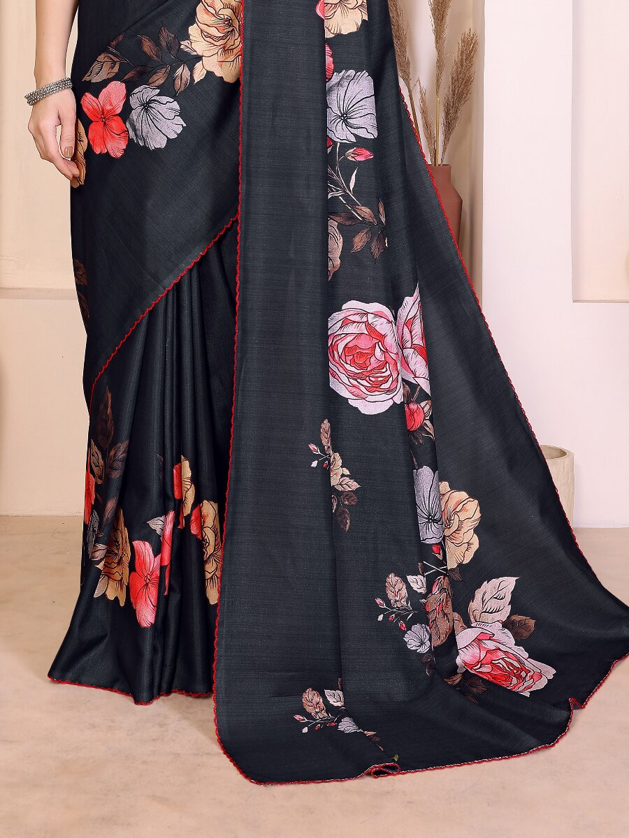 Black Manipuri Digital Printed Wedding Reception Party Festival Casual Heavy Border Sarees