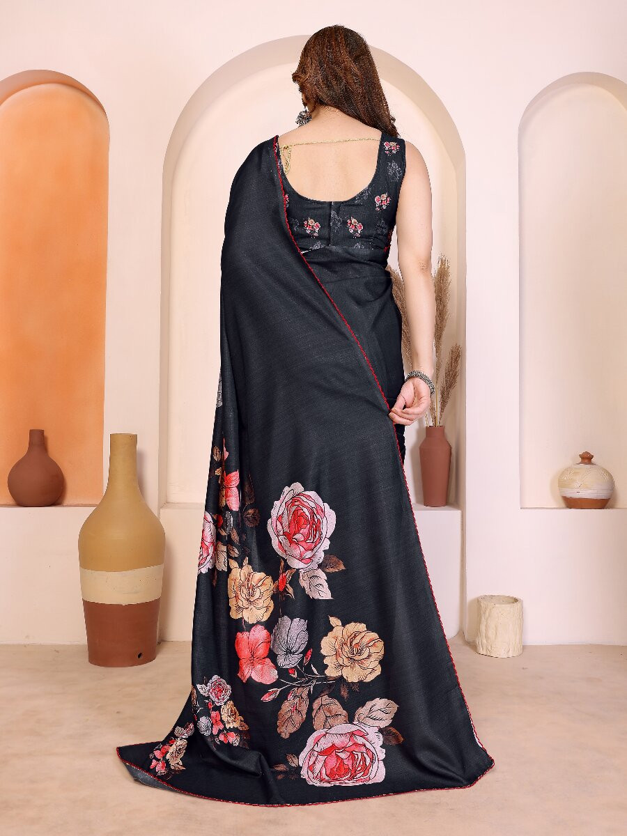 Black Manipuri Digital Printed Wedding Reception Party Festival Casual Heavy Border Sarees