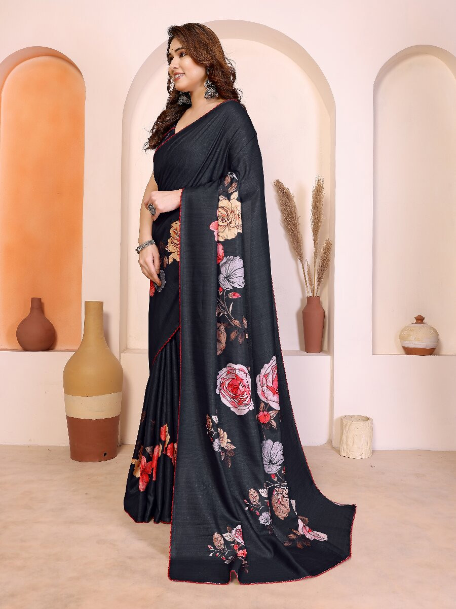 Black Manipuri Digital Printed Wedding Reception Party Festival Casual Heavy Border Sarees
