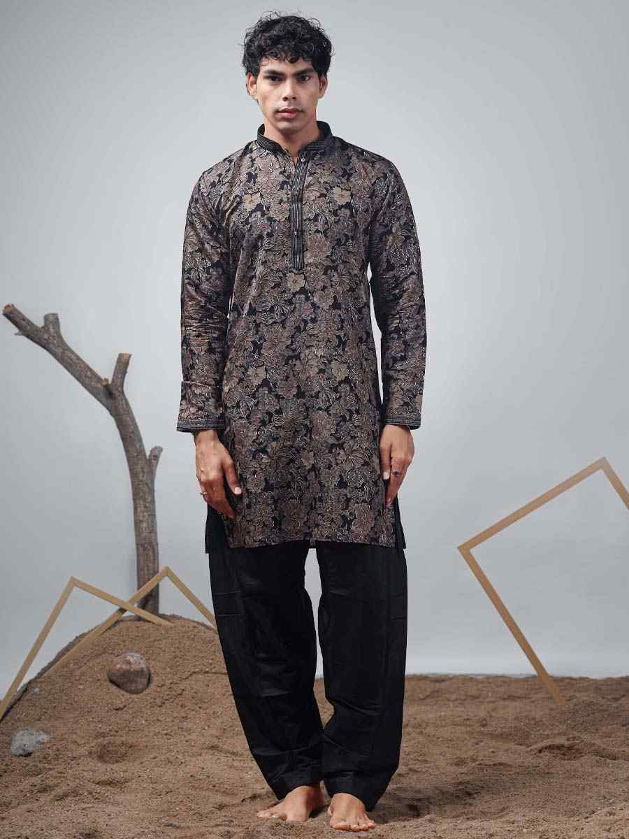 Black Modal  Embroidered Festival Casual Kurta