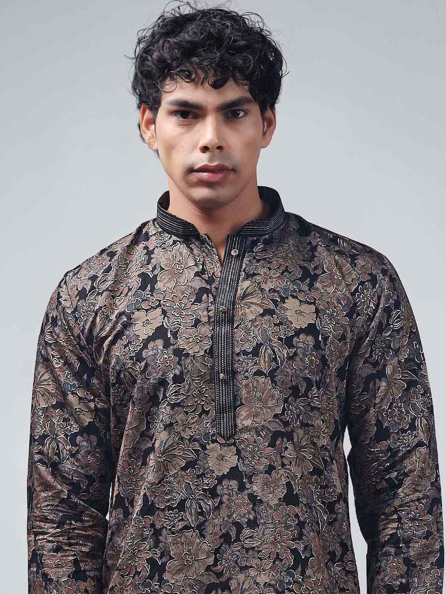Black Modal  Embroidered Festival Casual Kurta