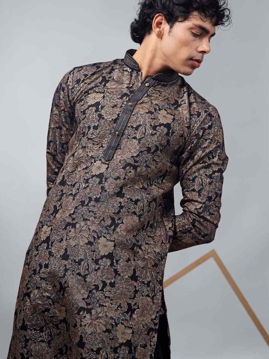 Black Modal  Embroidered Festival Casual Kurta