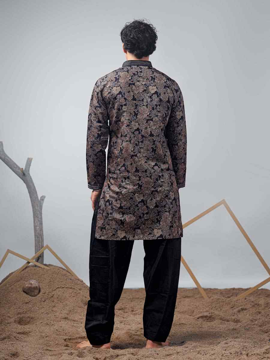 Black Modal  Embroidered Festival Casual Kurta