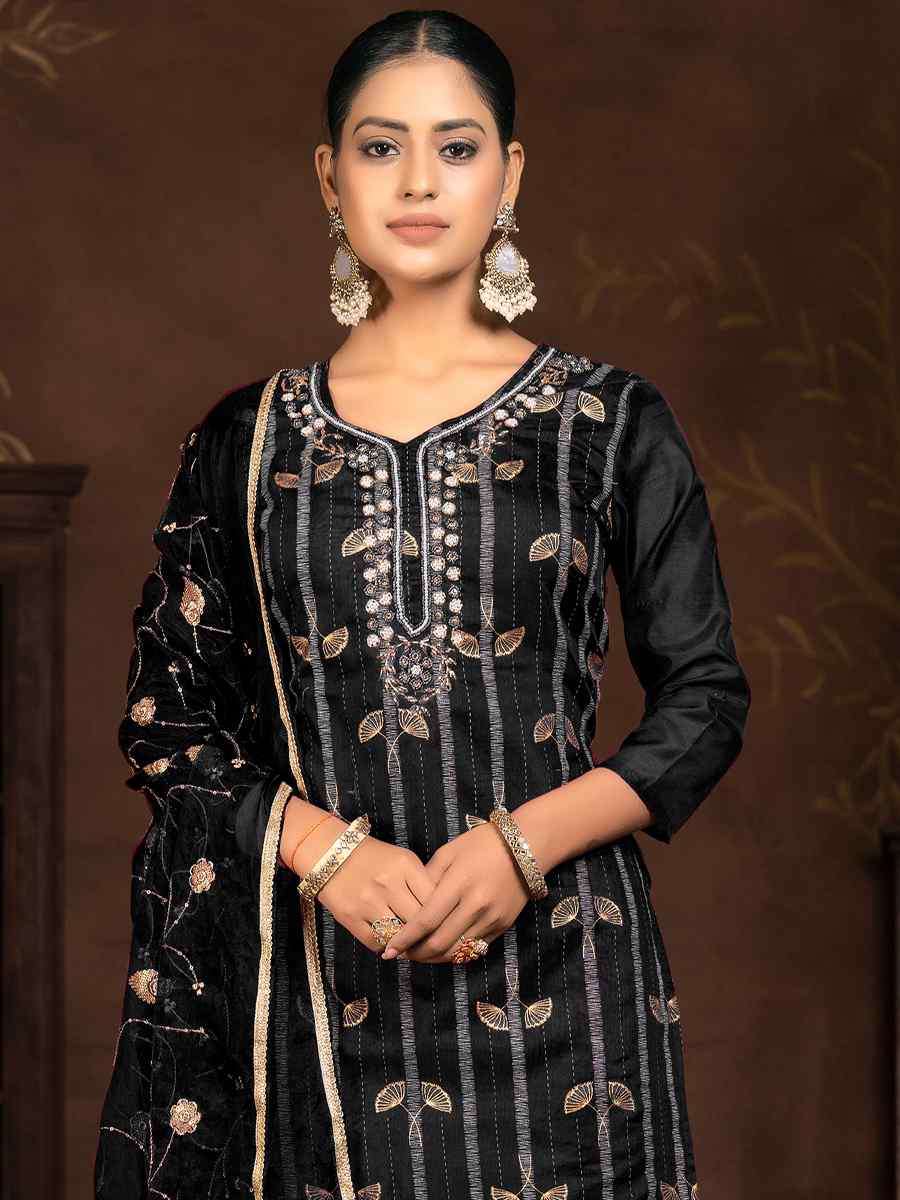 Black Modal Cotton Jacquard Embroidered Casual Festival Pant Salwar Kameez
