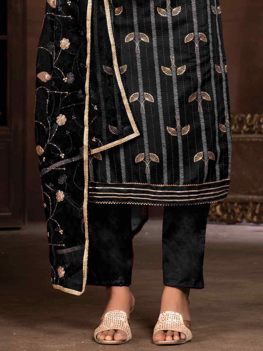 Black Modal Cotton Jacquard Embroidered Casual Festival Pant Salwar Kameez
