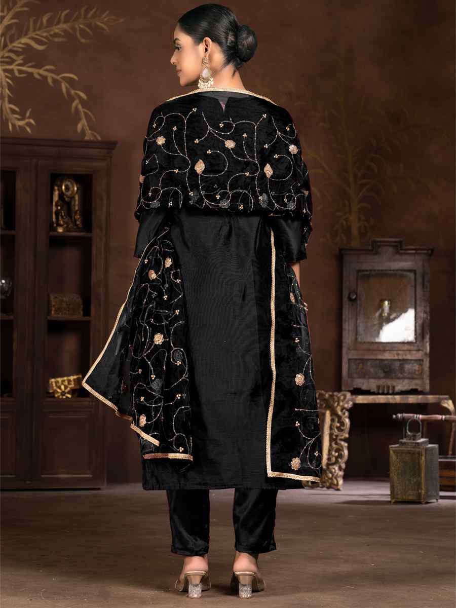 Black Modal Cotton Jacquard Embroidered Casual Festival Pant Salwar Kameez