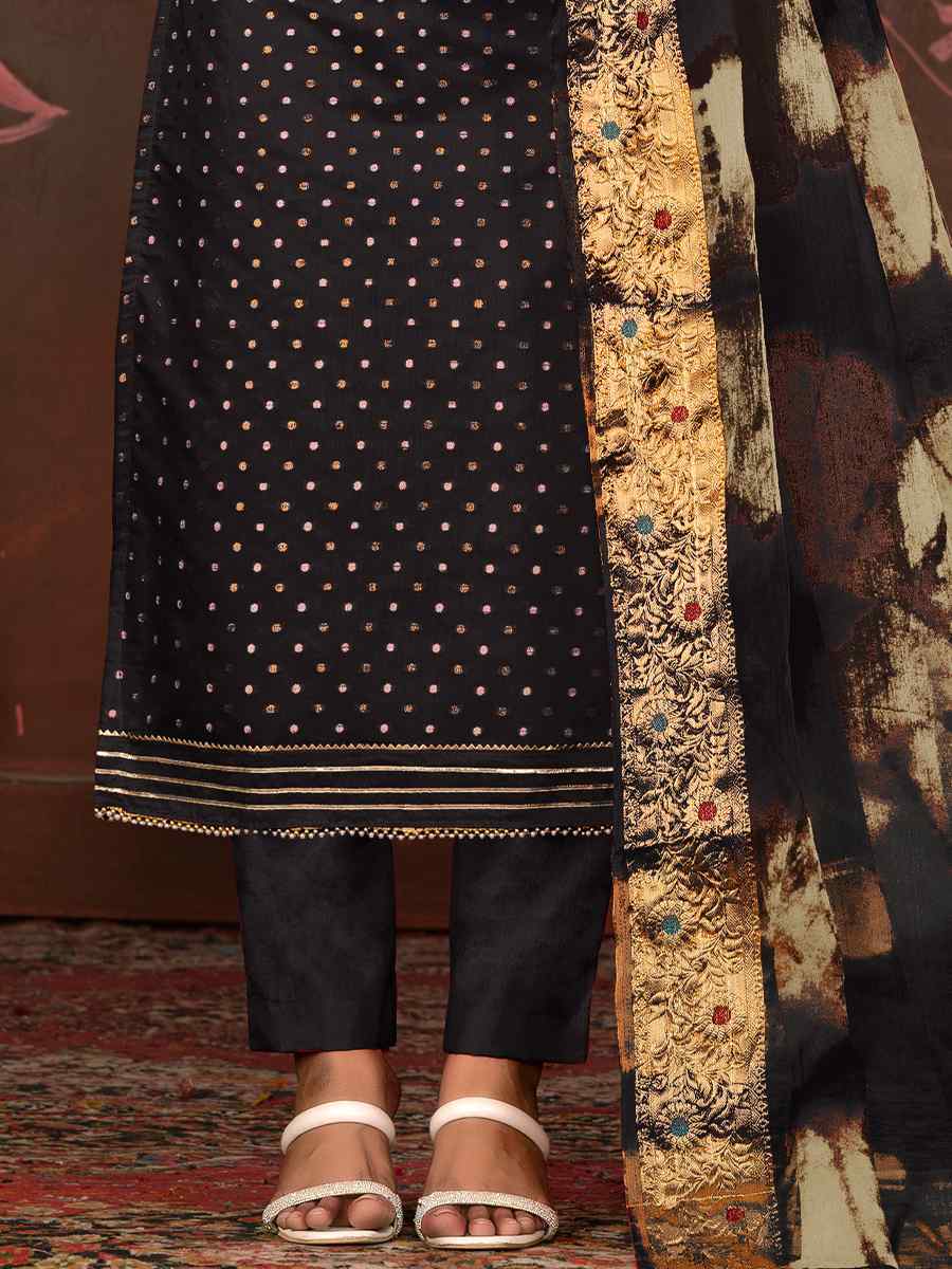 Black Modal Cotton Jacquard Embroidered Casual Festival Pant Salwar Kameez