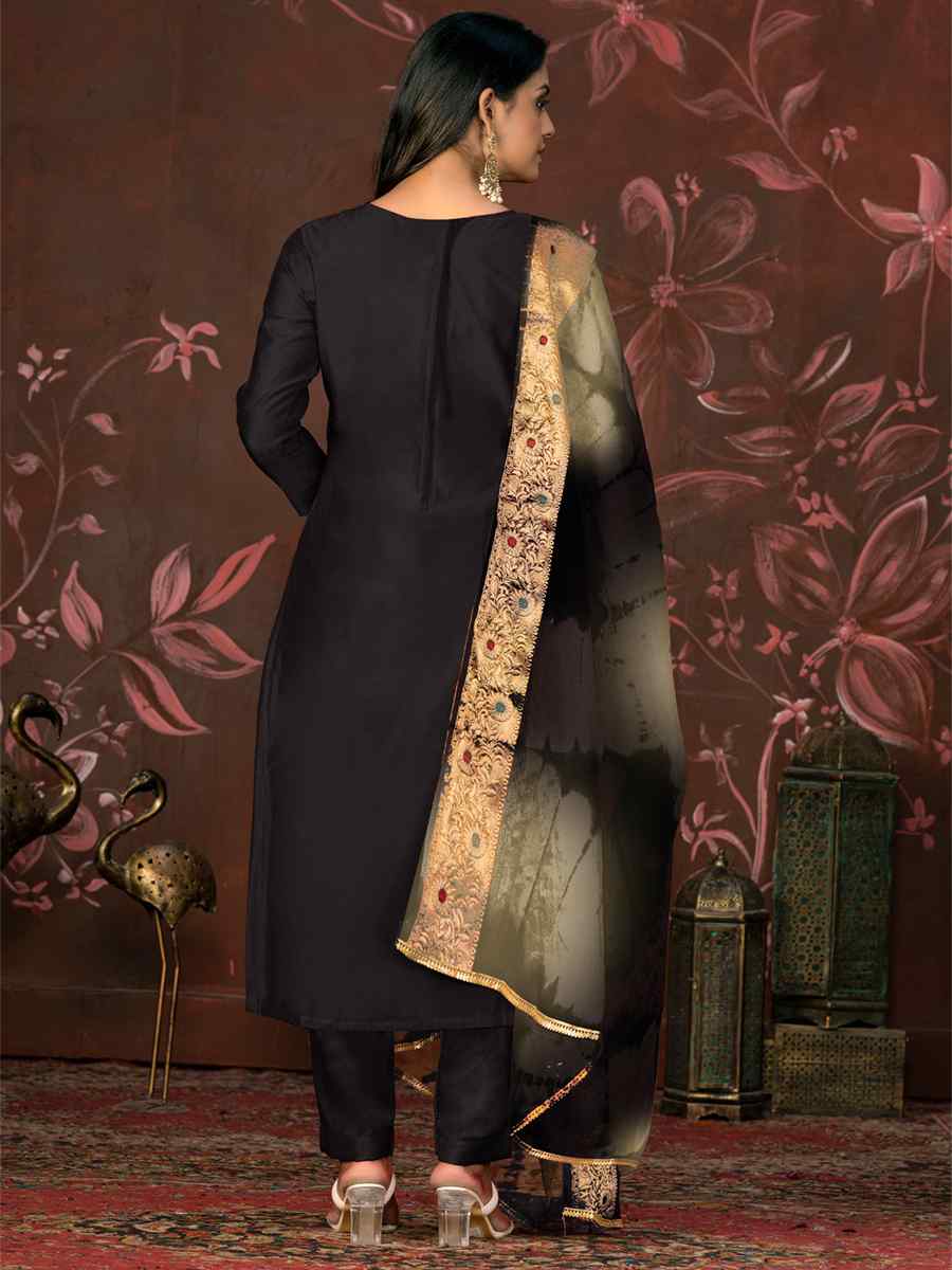 Black Modal Cotton Jacquard Embroidered Casual Festival Pant Salwar Kameez