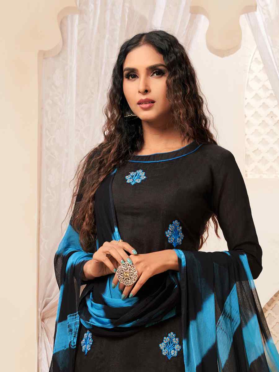 Black Modal Silk Printed Casual Festival Churidar Salwar Kameez