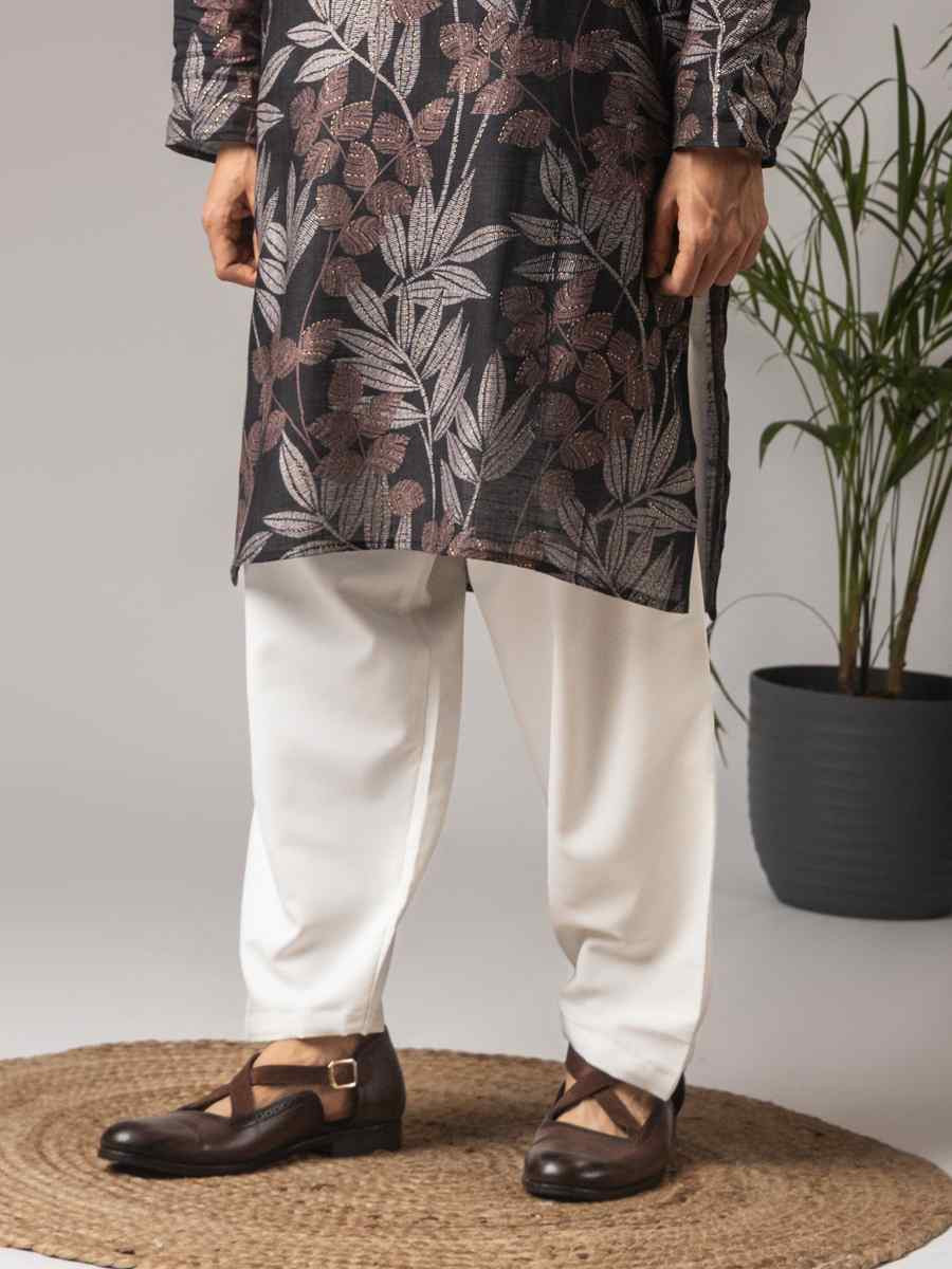 Black Modal Silk Printed Festival Wedding Party Mens Kurta