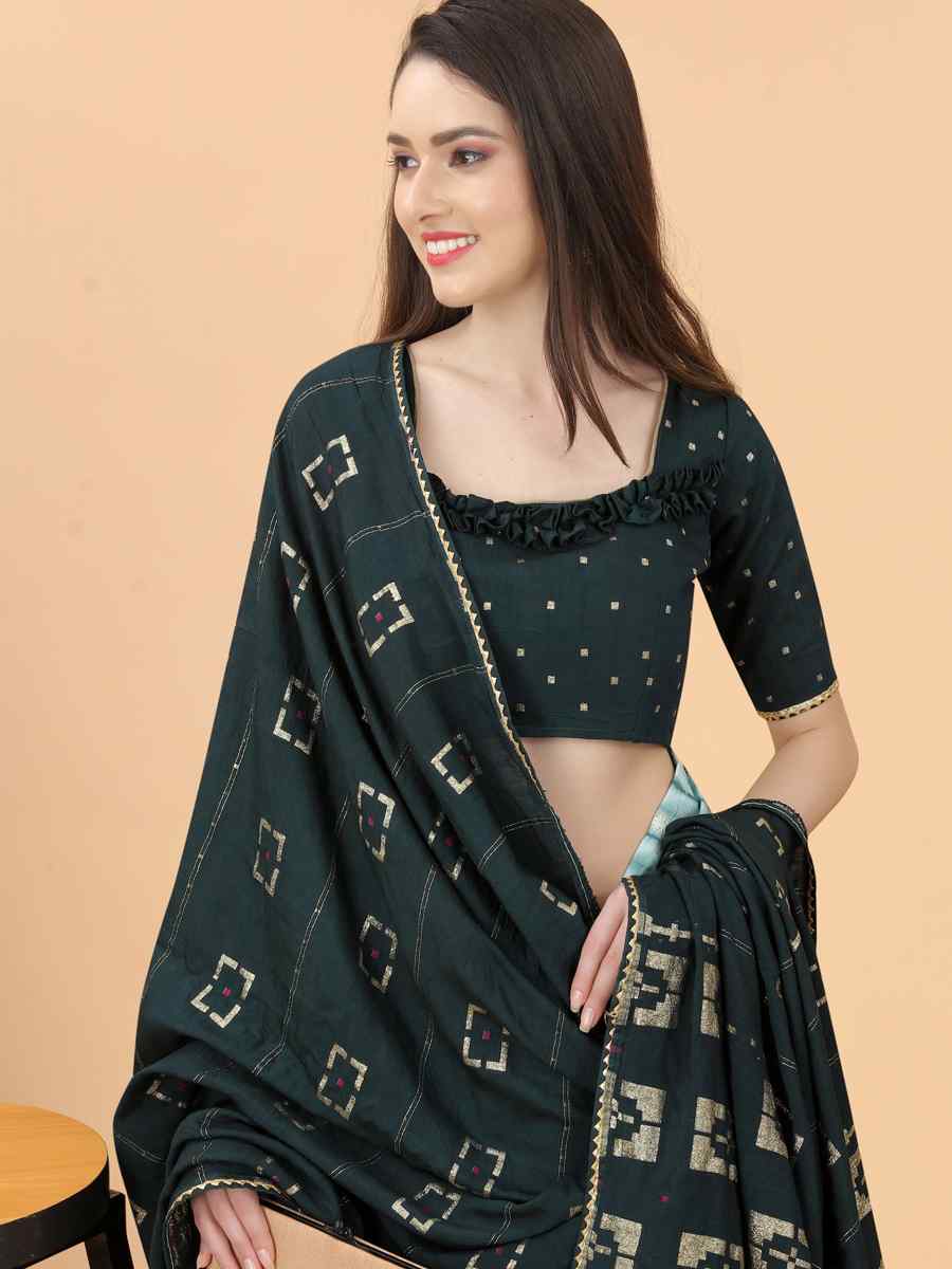 Black Modal Viscose Silk Printed Party Festival Contemporary Saree