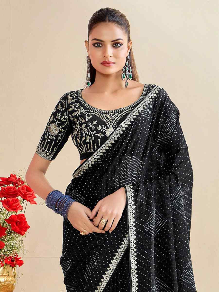 Black Moss Chiffon Embroidery Party Bridal Reception Festival Wedding Fancy Heavy Border Saree