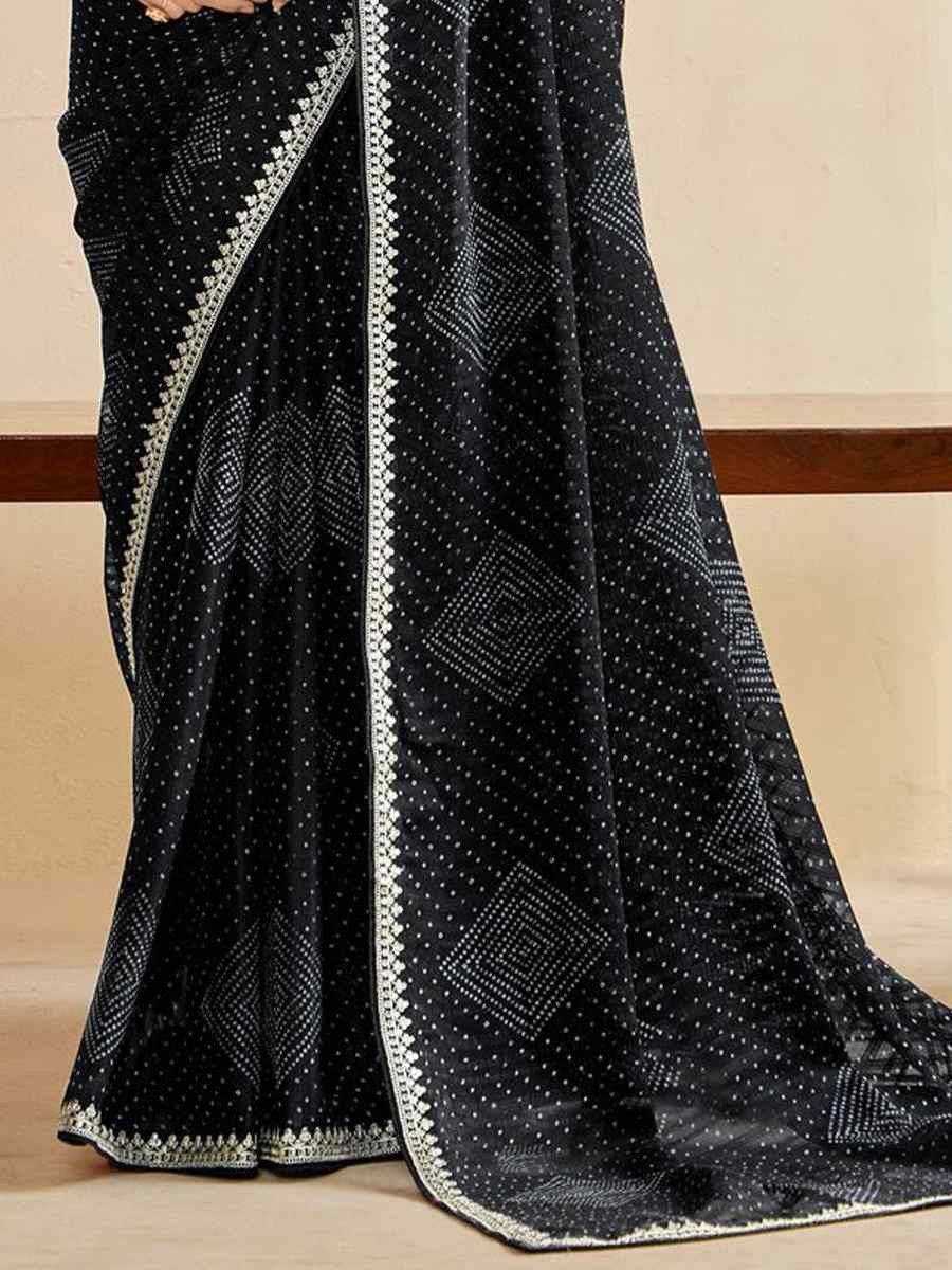 Black Moss Chiffon Embroidery Party Bridal Reception Festival Wedding Fancy Heavy Border Saree