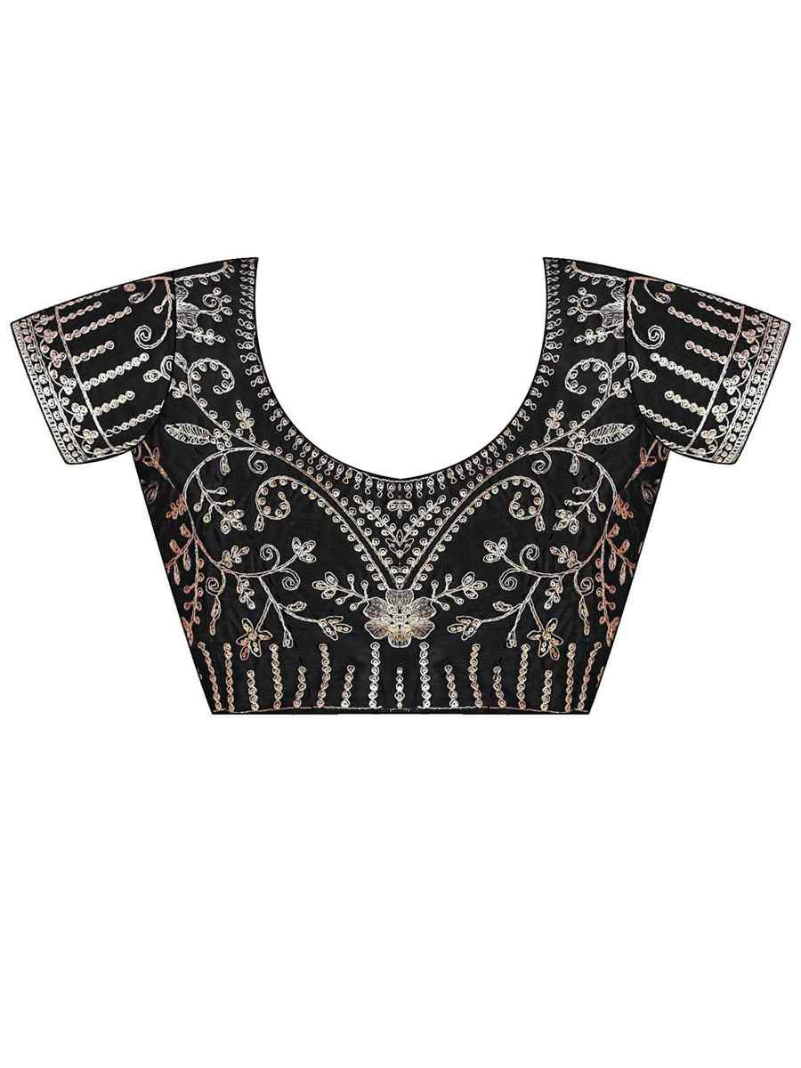 Black Moss Chiffon Embroidery Party Bridal Reception Festival Wedding Fancy Heavy Border Saree