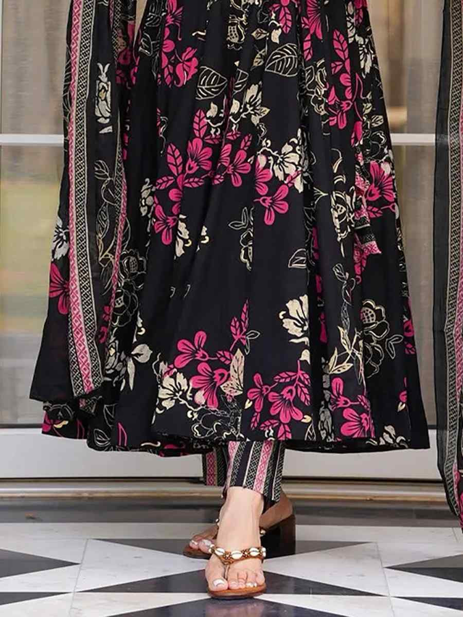 Black Muslin Cotton Printed Party Wedding Festival Casual Ready Anarkali Salwar Kameez