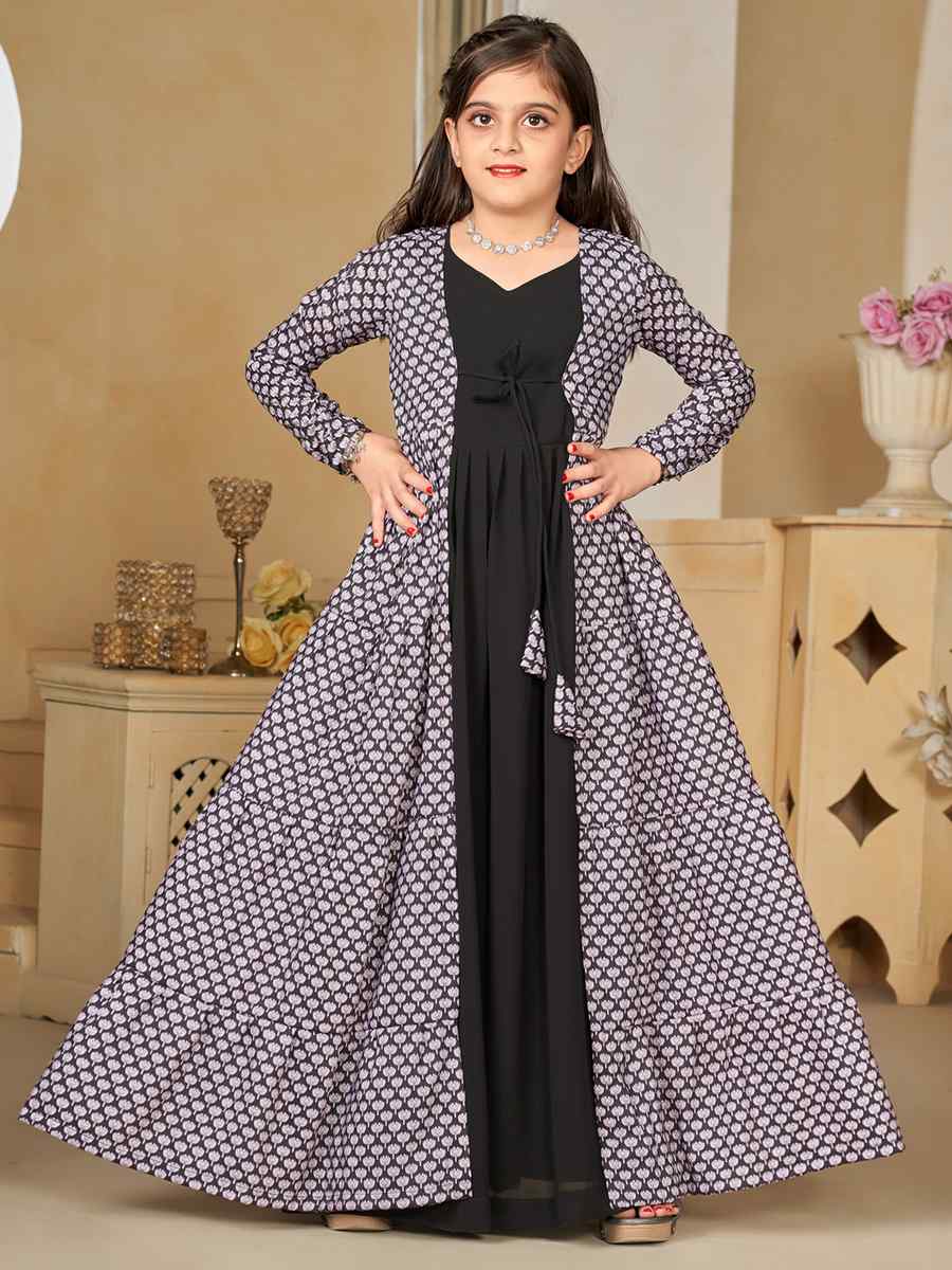 Black Muslin Printed Casual Festival Salwars Girls Wear