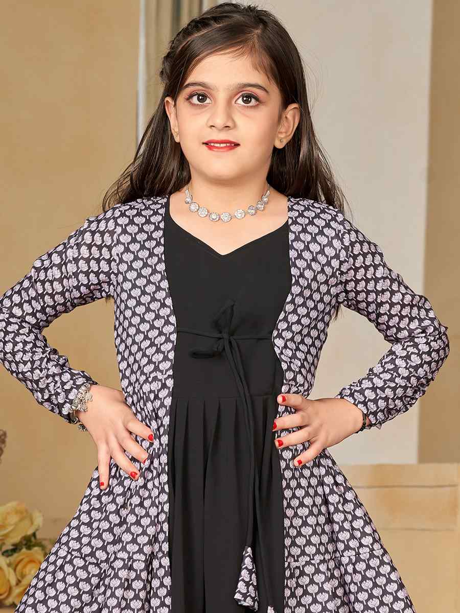 Black Muslin Printed Casual Festival Salwars Girls Wear