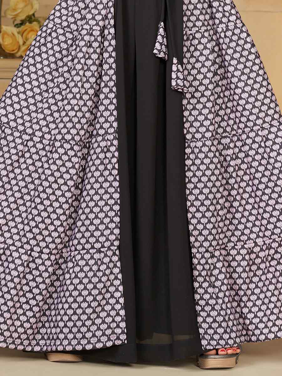 Black Muslin Printed Casual Festival Salwars Girls Wear