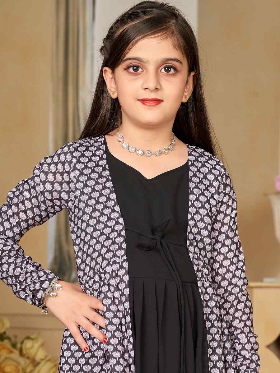 Black Muslin Printed Casual Festival Salwars Girls Wear